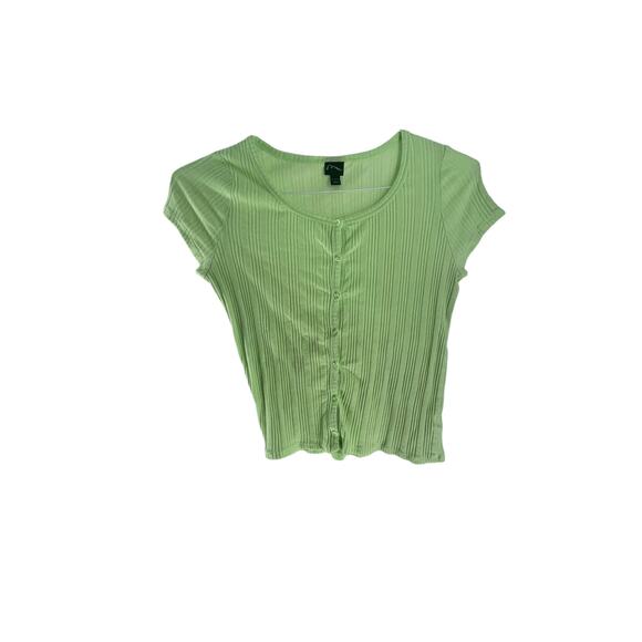 Art Class Girls Green Short Sleeve Ribbed Button Down Top Youth Size XL 14/16 - Picture 1 of 5